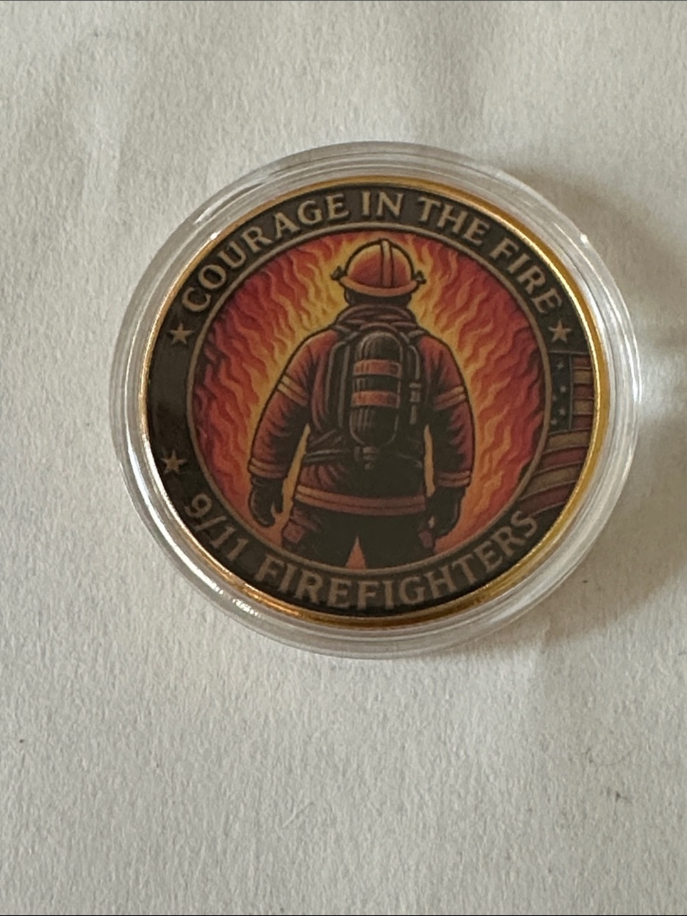 Courage in the Fire 9/11 Firefighters Commemorative Coin - Red & Orange